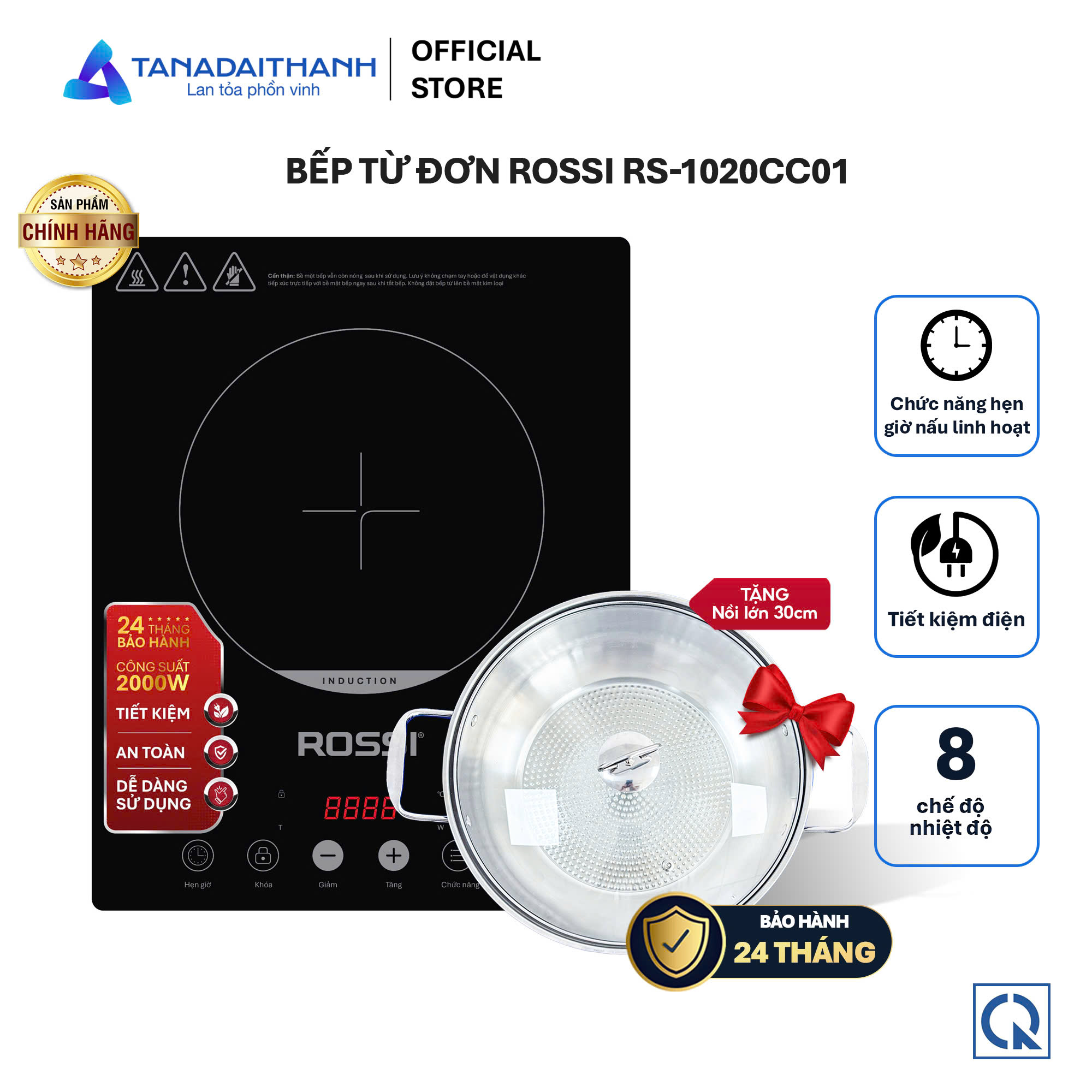 Bếp từ đơn Rossi RS-1020CC01 Kèm Nồi Chính Hãng Bảo Hành 24 Tháng