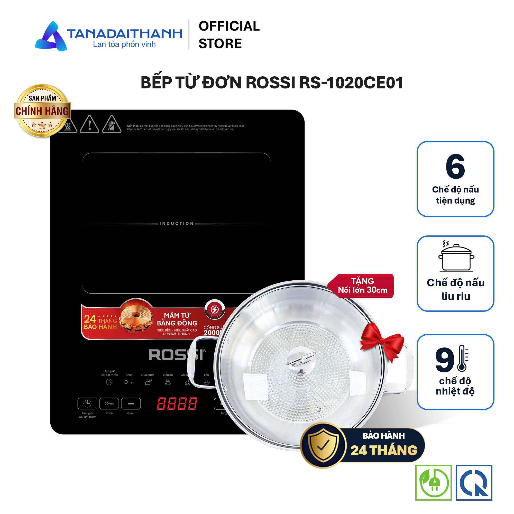 Bếp Từ Đơn Tân Á Đại Thành Rossi RS-1020CE01 Kèm Nồi Chính Hãng Bảo Hành 24 Tháng